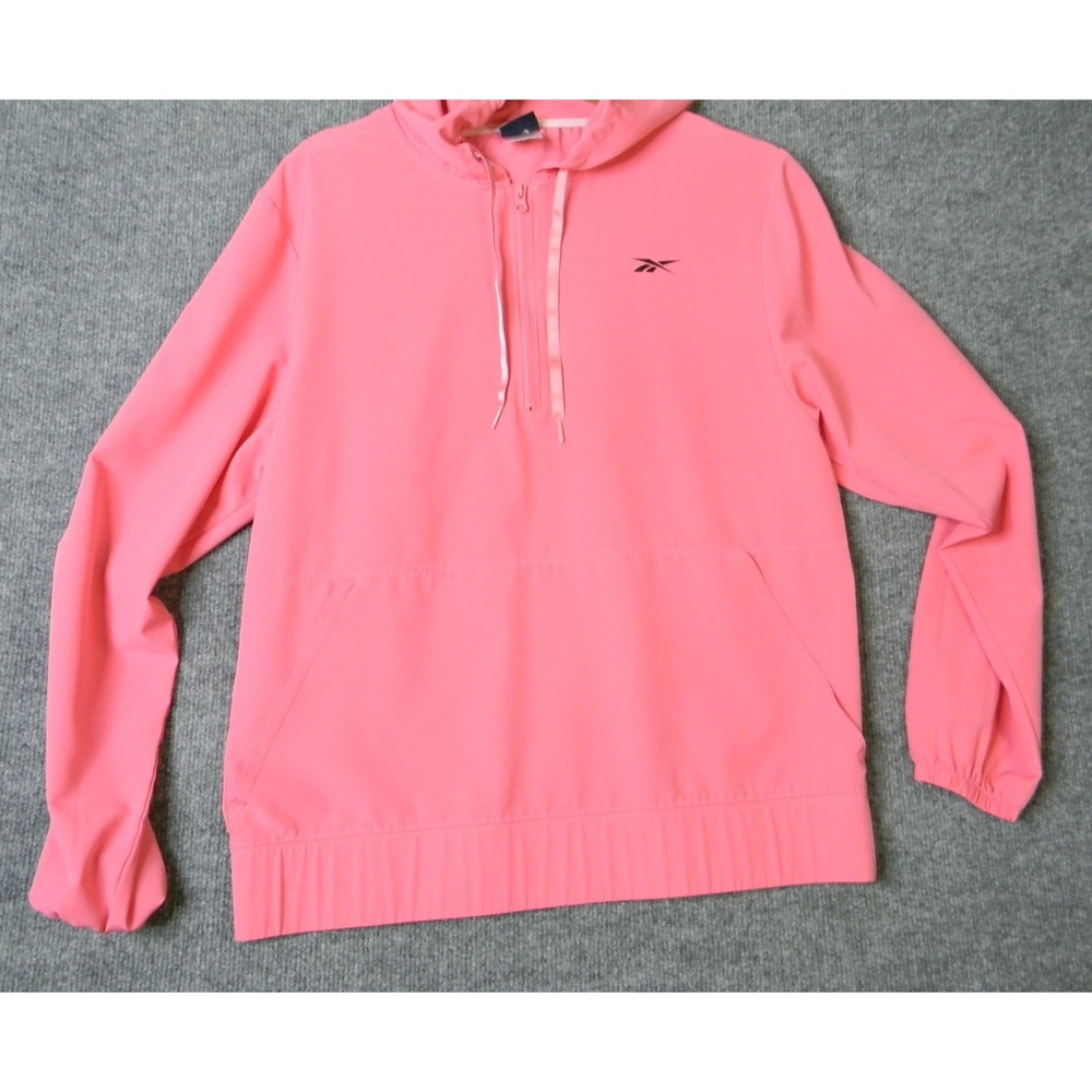 Reebok Women's L Pink Hooded 1/2 Zip Pullover Windbreaker Jacket Lightweight